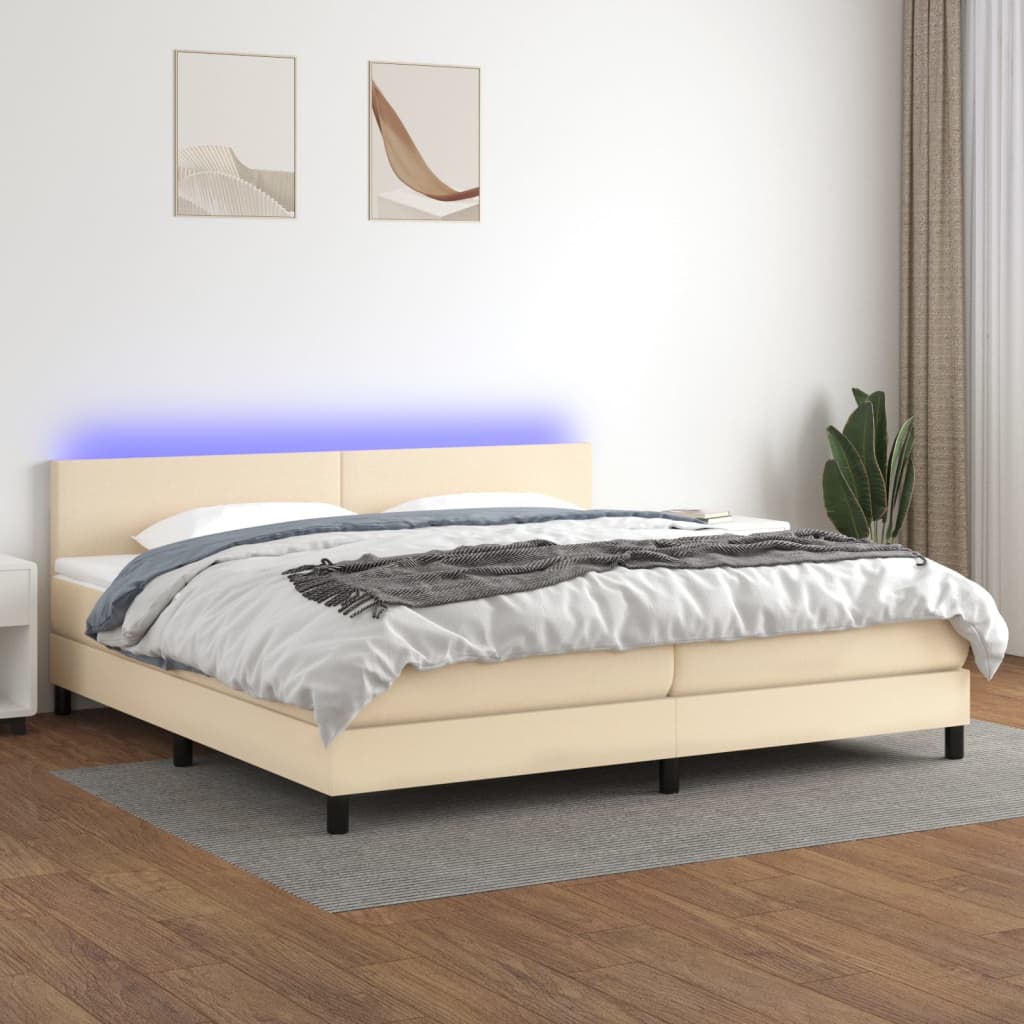 Boxspring met matras en LED stof crèmekleurig 200x200 cm is nu te koop bij PeponiXL, paradijselijk wonen!