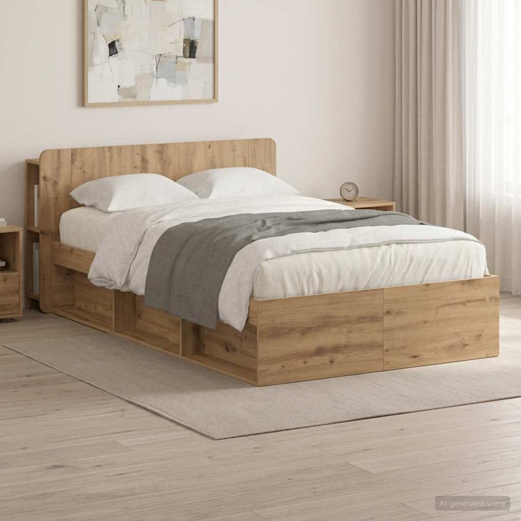 Bedframe met opslag Artisanaal eiken 120 x 200 cm Bewerkt hout is nu te koop bij PeponiXL, paradijselijk wonen!