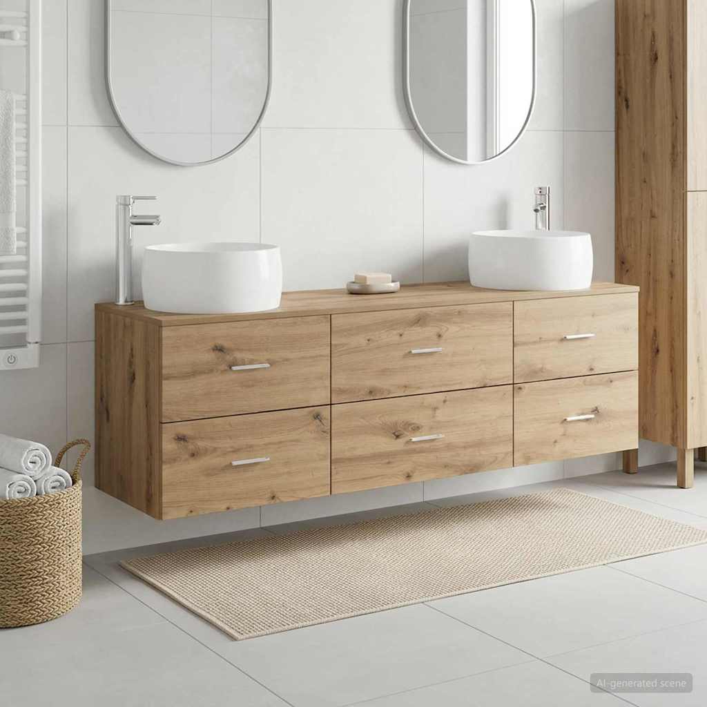 Badkamermeubelset 3 st Artisanaal eiken 49,5 x 44,5 x 66 cm is nu te koop bij PeponiXL, paradijselijk wonen!
