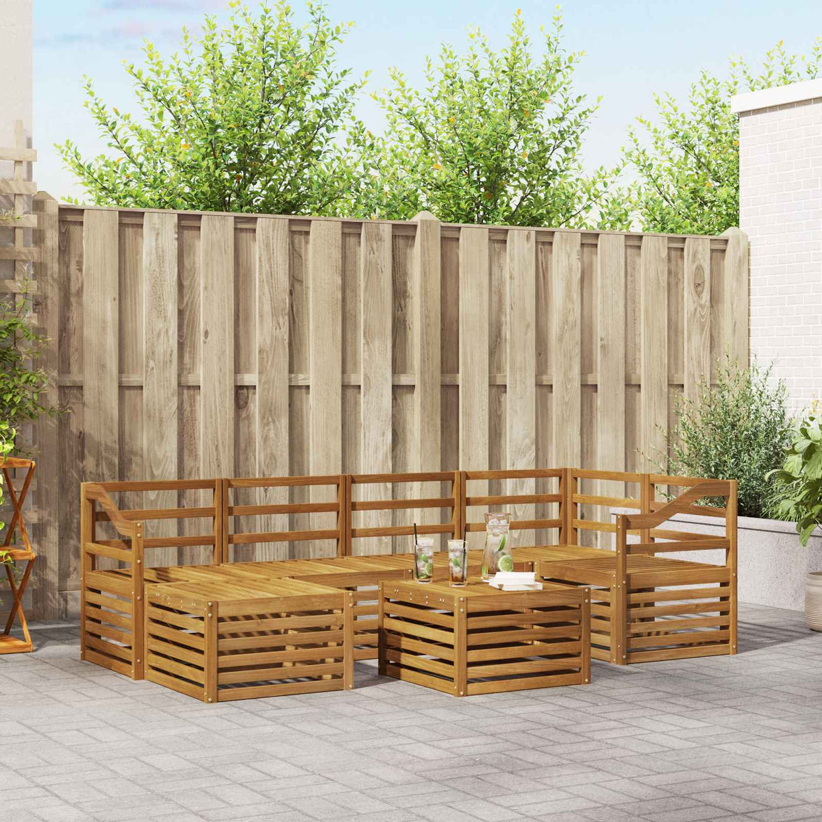Hoekbank Set 7 pcs Naturel Massief Acaciahout is nu te koop bij PeponiXL, paradijselijk wonen!