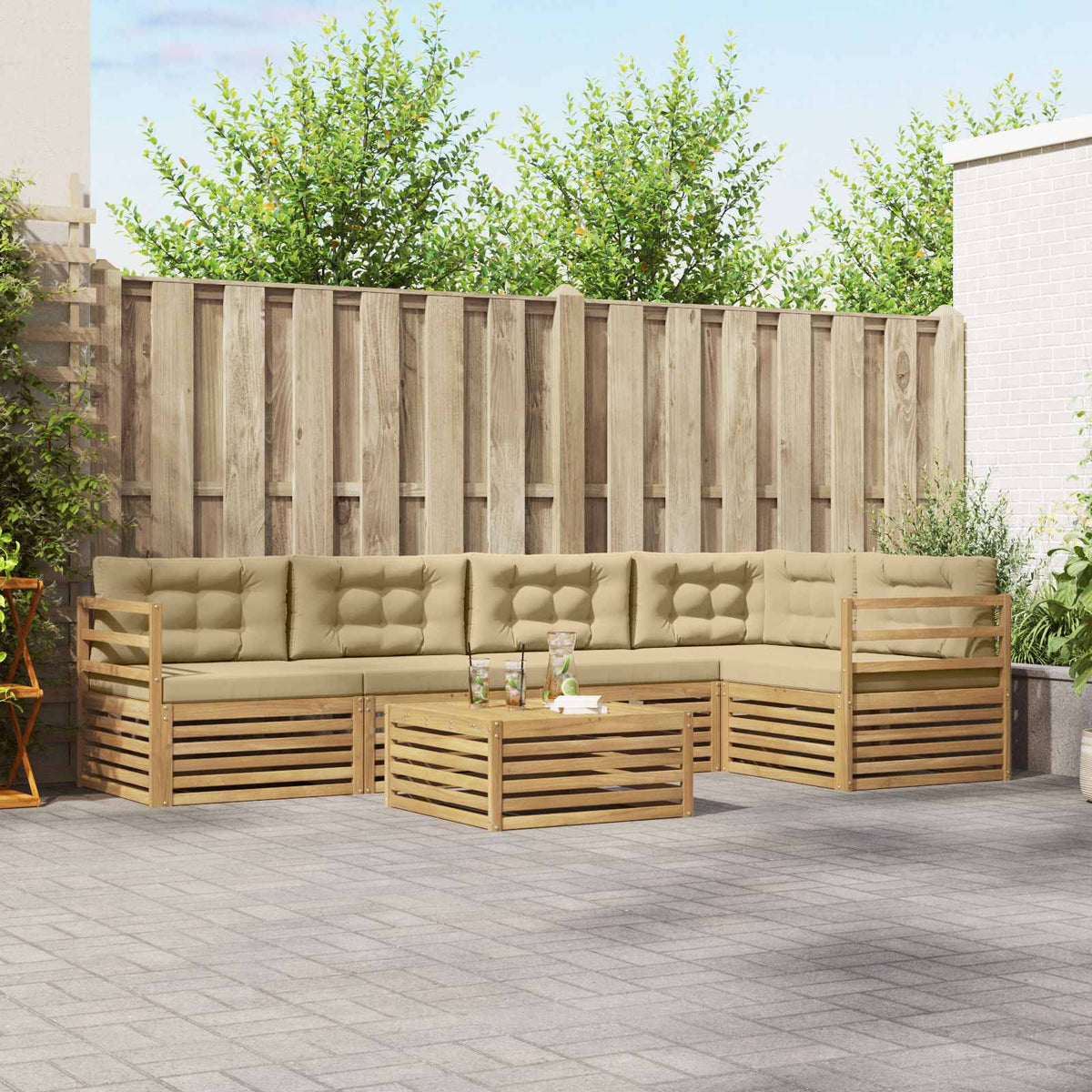 Buiten bankenset met kussen 6 pcs Wit en Beige Polyester is nu te koop bij PeponiXL, paradijselijk wonen!