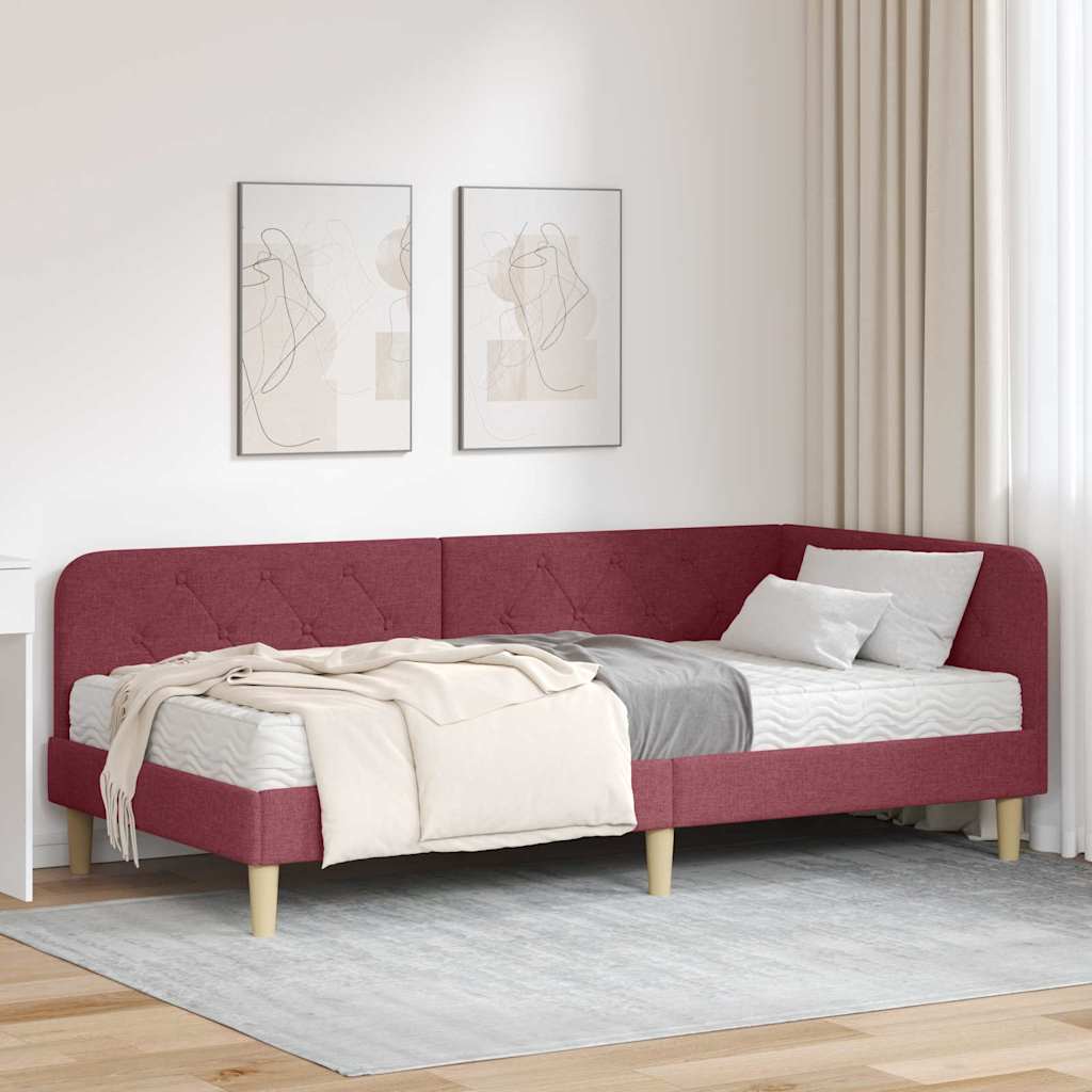 Hoekbedframe Wijnrood 90 x 190 cm Stof is nu te koop bij PeponiXL, paradijselijk wonen!