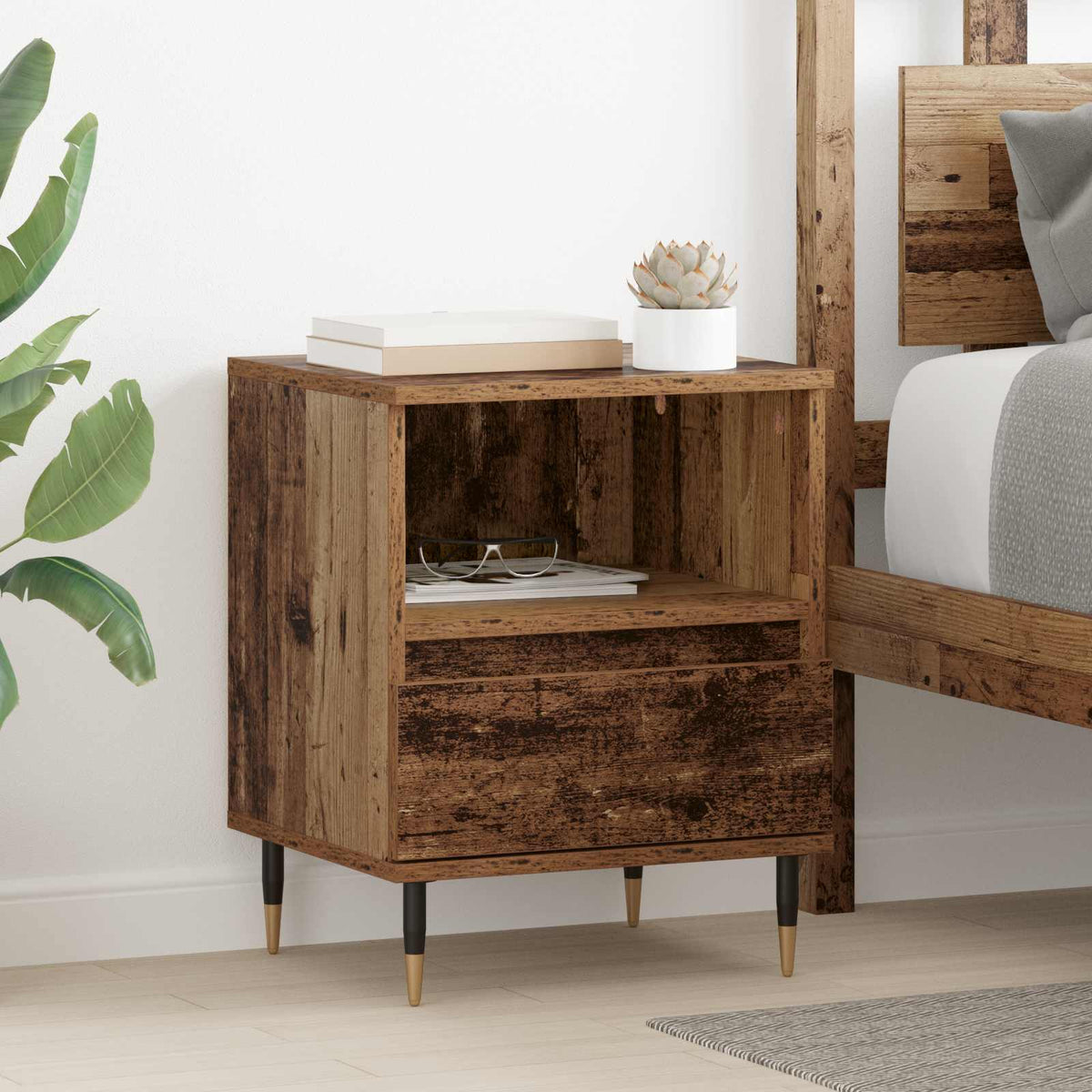 Nachtkastje met lade 2 pcs Oudhout 40 x 35 x 50 cm Bewerkt hout is nu te koop bij PeponiXL, paradijselijk wonen!
