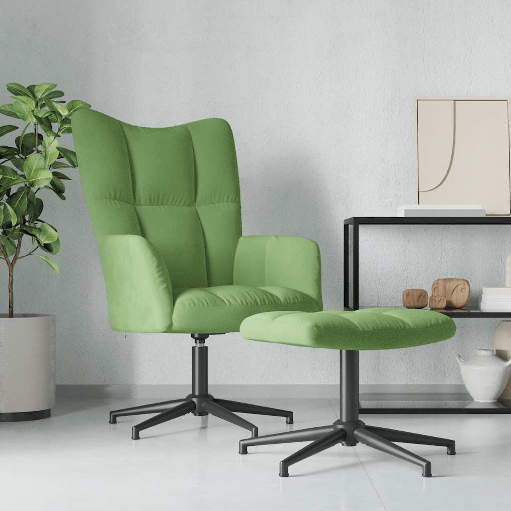 Relaxstoel met voetenbank fluweel lichtgroen is nu te koop bij PeponiXL, paradijselijk wonen!