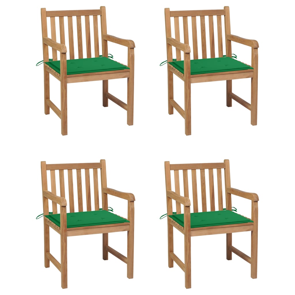 Tuinstoelen 4 st met groene kussens massief teakhout is nu te koop bij PeponiXL, paradijselijk wonen!