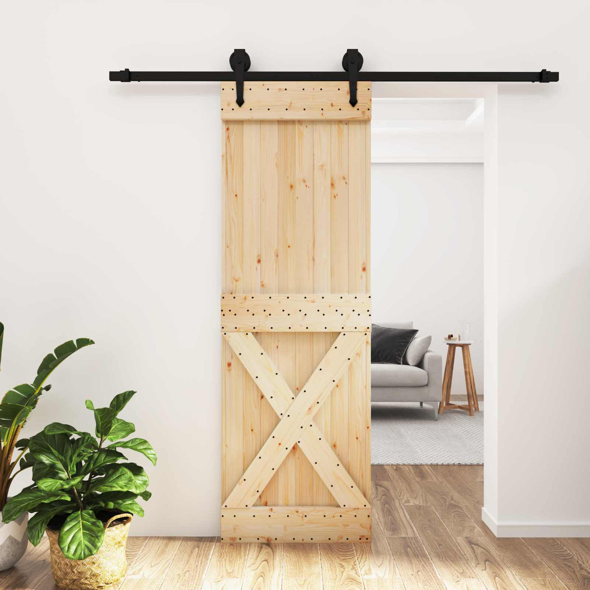 Schuifdeur Naturel en Zwart 70 x 210 cm Massief Grenenhout is nu te koop bij PeponiXL, paradijselijk wonen!