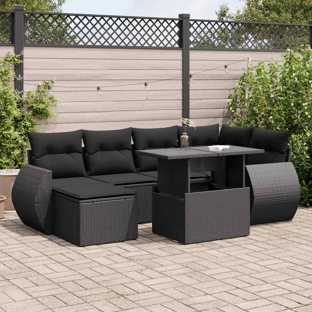 7-delige Loungeset met kussens poly rattan zwart is nu te koop bij PeponiXL, paradijselijk wonen!