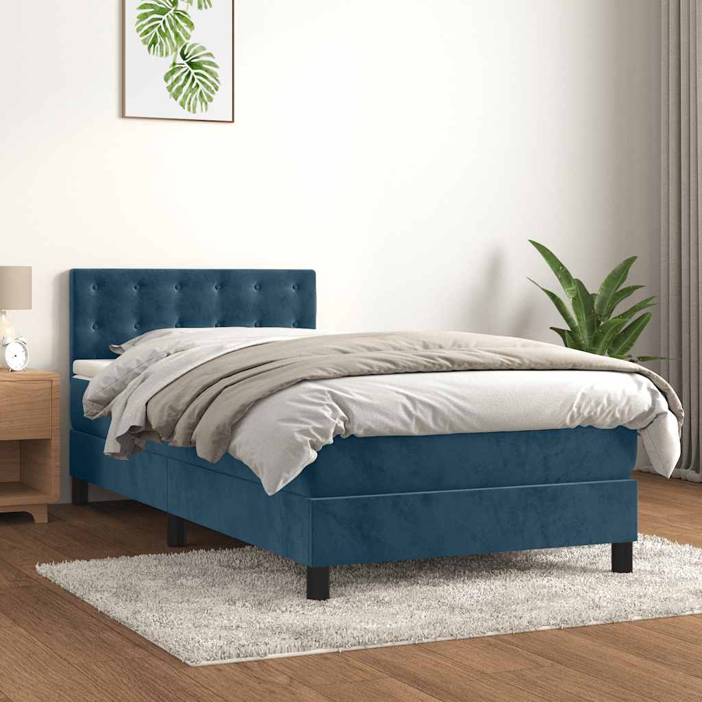 Boxspring met matras fluweel donkerblauw 90x200 cm is nu te koop bij PeponiXL, paradijselijk wonen!