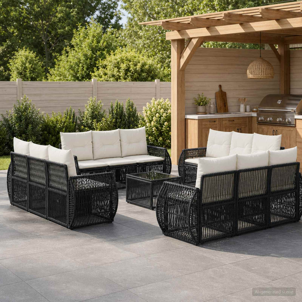 Tuinbankenset 13 pcs Zwart en Cream Wit poly rattan is nu te koop bij PeponiXL, paradijselijk wonen!