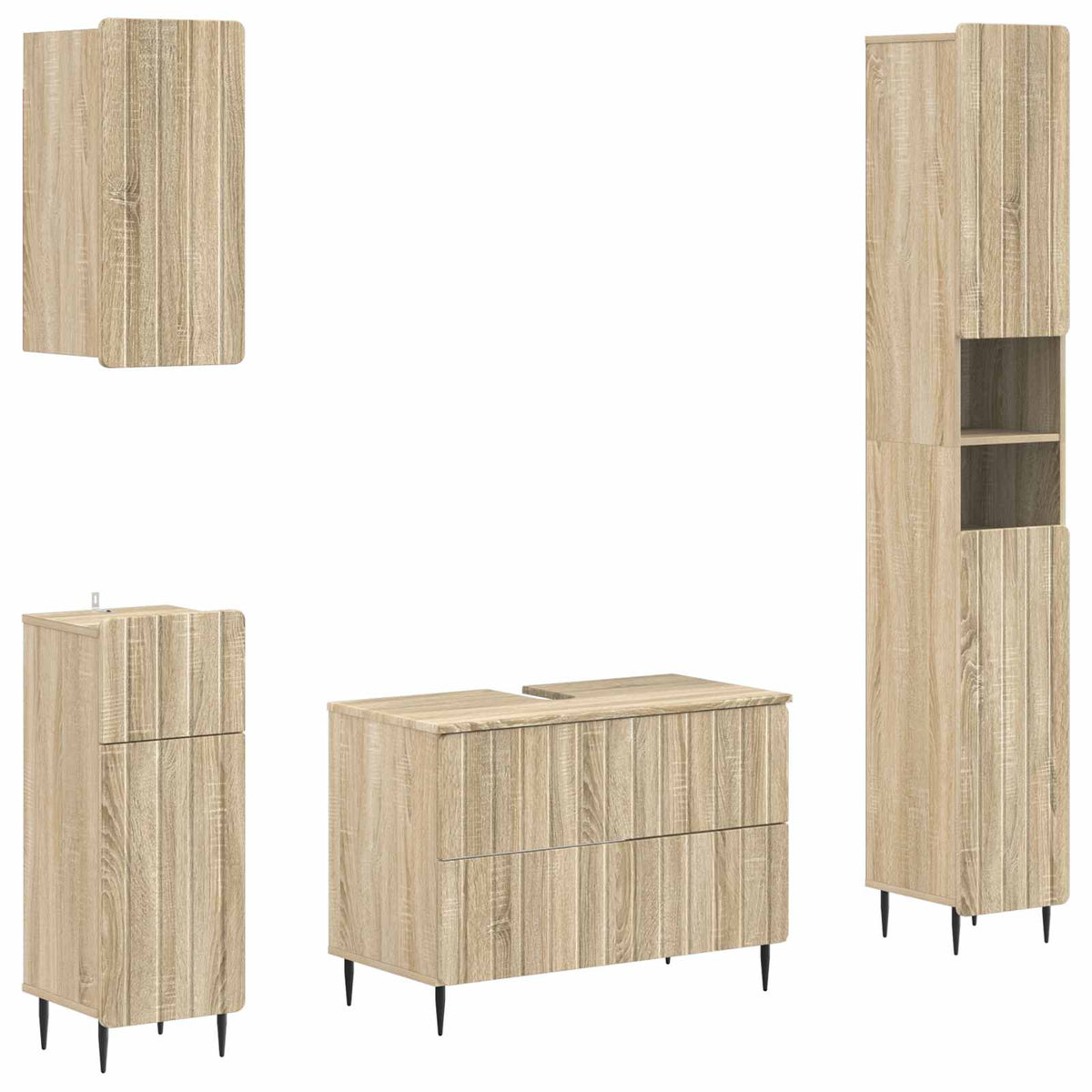 4-delige Badkamerkast Set ZWOLLE Sonoma Eiken Bewerkt hout is nu te koop bij PeponiXL, paradijselijk wonen!