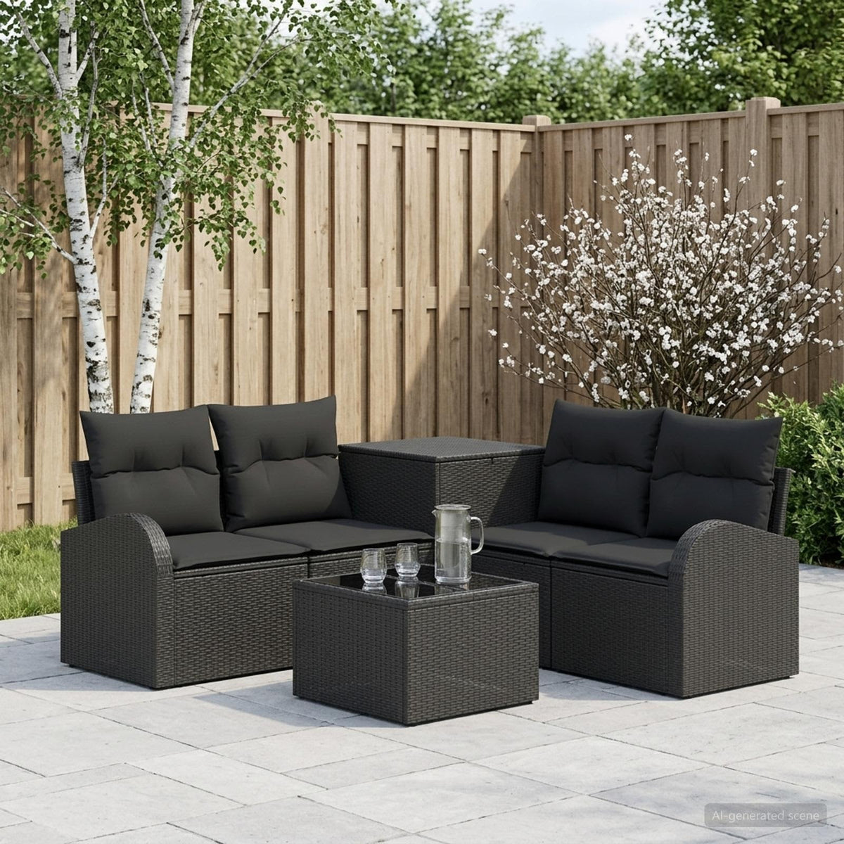 Bankstel 6 st Zwart Poly Rattan en Staal is nu te koop bij PeponiXL, paradijselijk wonen!