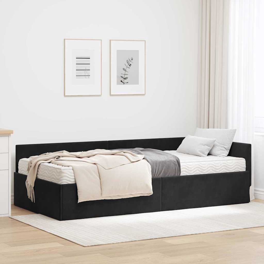 Hoekbedframe met Matras Anders 2 pcs Zwart Fluweel is nu te koop bij PeponiXL, paradijselijk wonen!