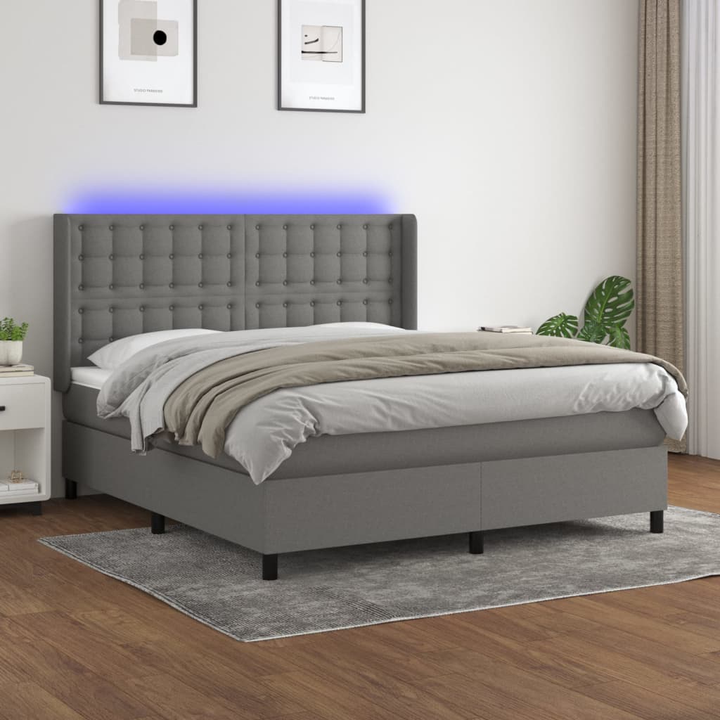 Boxspring met matras en LED stof donkergrijs 180x200 cm is nu te koop bij PeponiXL, paradijselijk wonen!