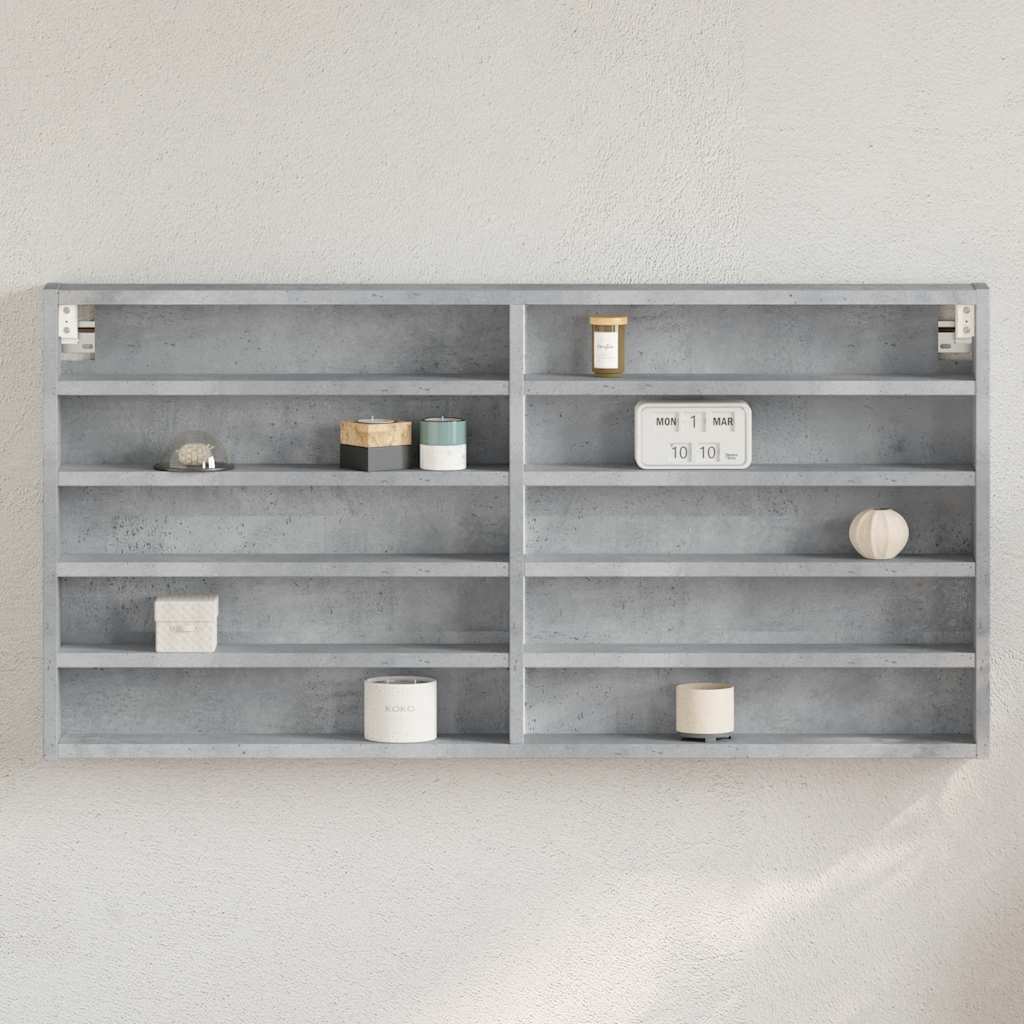 Vitrinekast 100x8,5x50 cm bewerkt hout betongrijs is nu te koop bij PeponiXL, paradijselijk wonen!