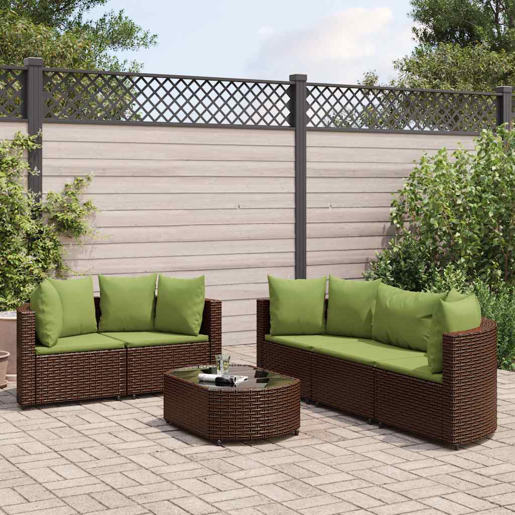 6-delige Loungeset met kussens poly rattan bruin is nu te koop bij PeponiXL, paradijselijk wonen!