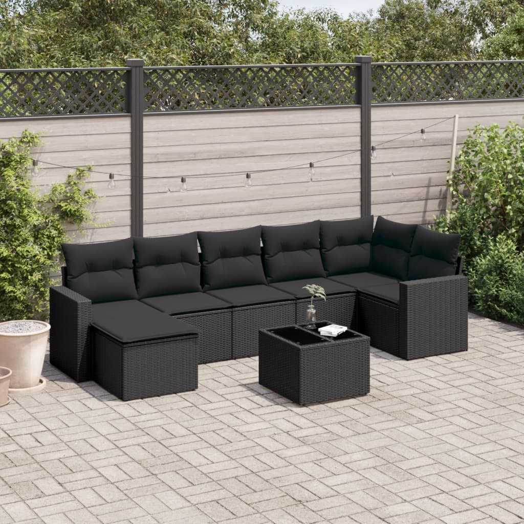 8-delige Loungeset met kussens poly rattan zwart is nu te koop bij PeponiXL, paradijselijk wonen!