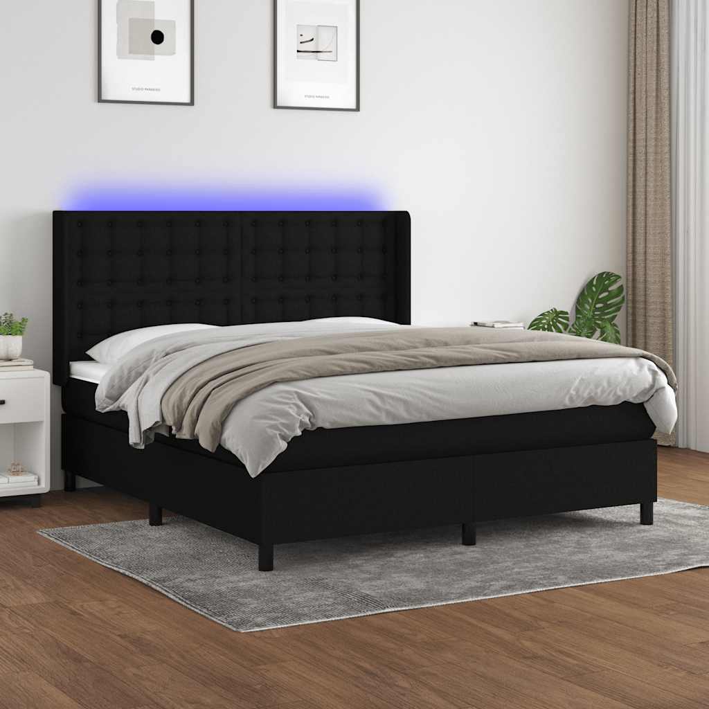 Boxspring met matras en LED stof zwart 180x200 cm is nu te koop bij PeponiXL, paradijselijk wonen!