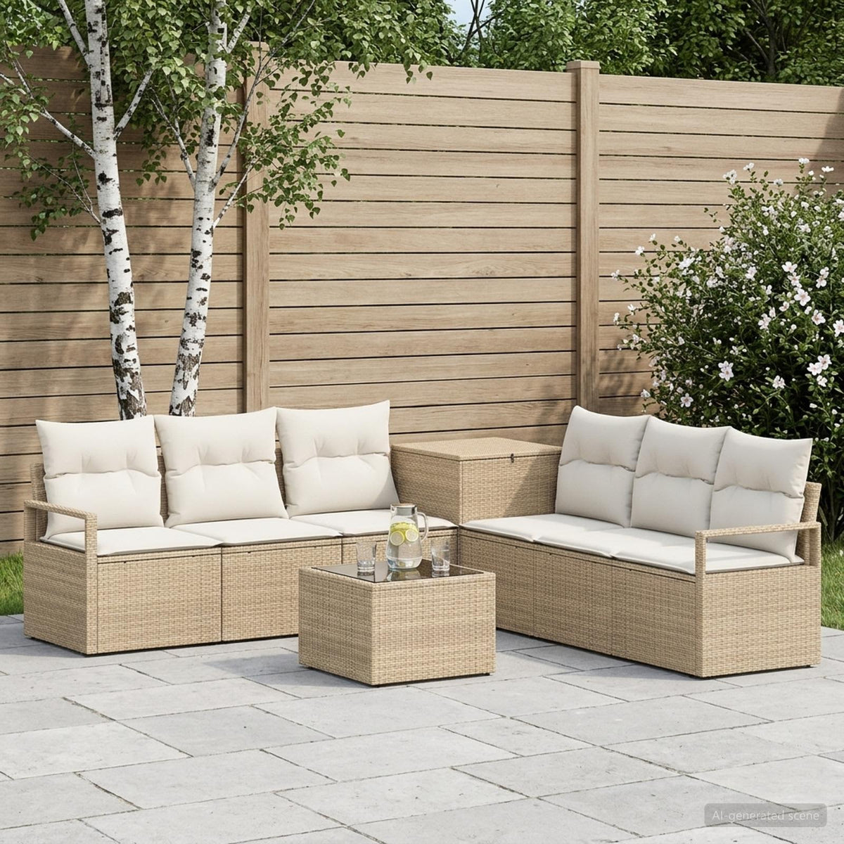 Bankstel 8 st Beige en Crème Wit Poly Rattan en Staal is nu te koop bij PeponiXL, paradijselijk wonen!