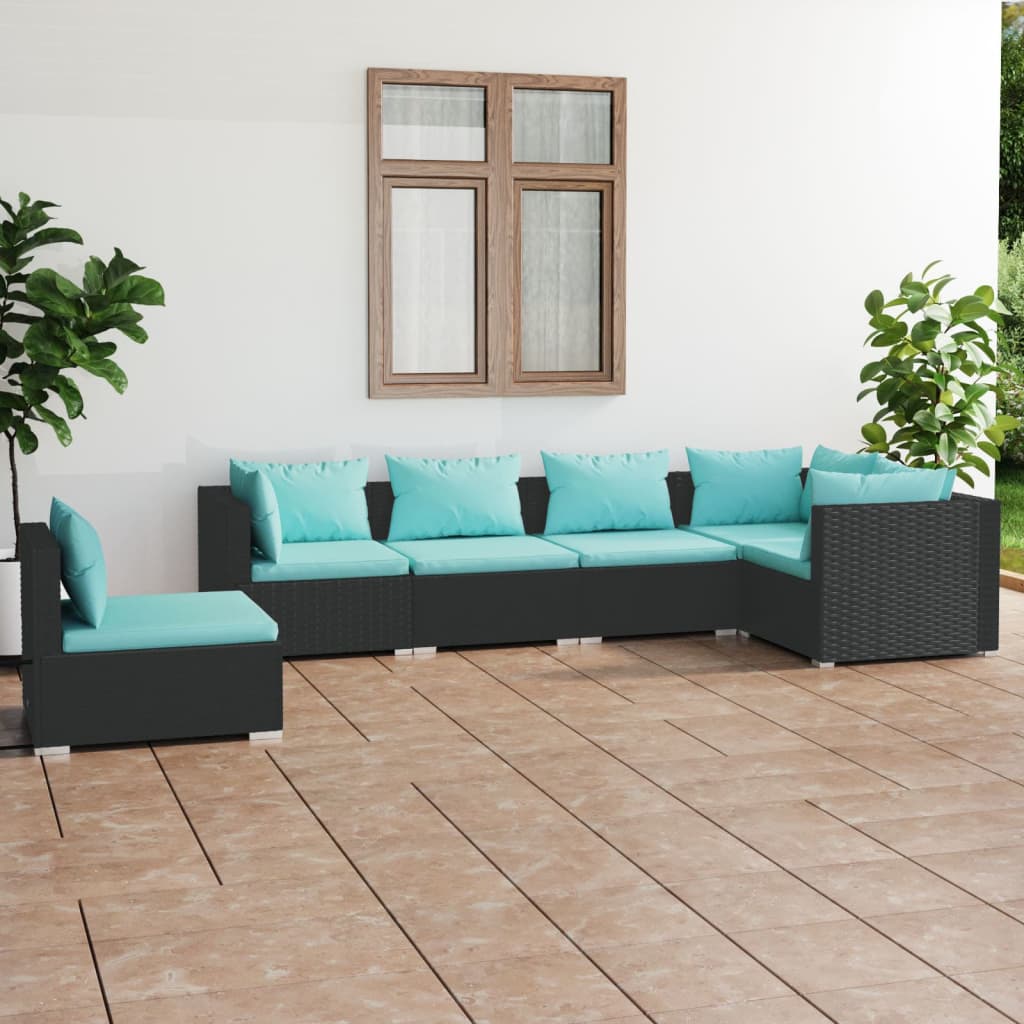 6-delige Loungeset met kussens poly rattan zwart is nu te koop bij PeponiXL, paradijselijk wonen!