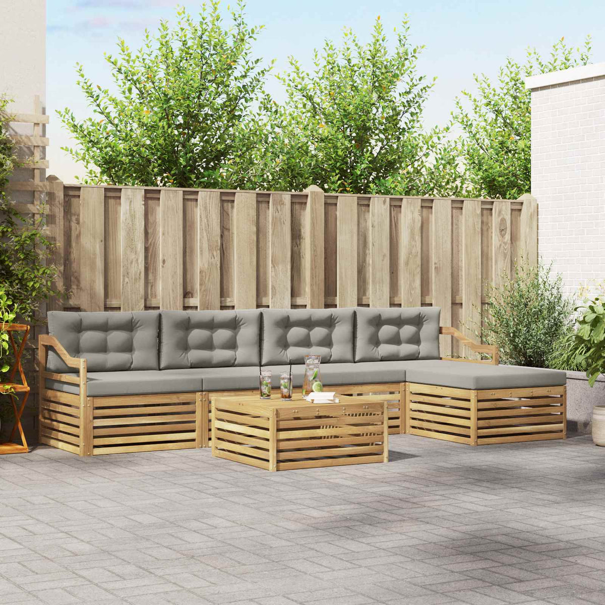 Buiten bankenset 6 pcs Wit en Lichtgrijs 79 x 79 x 37 cm is nu te koop bij PeponiXL, paradijselijk wonen!