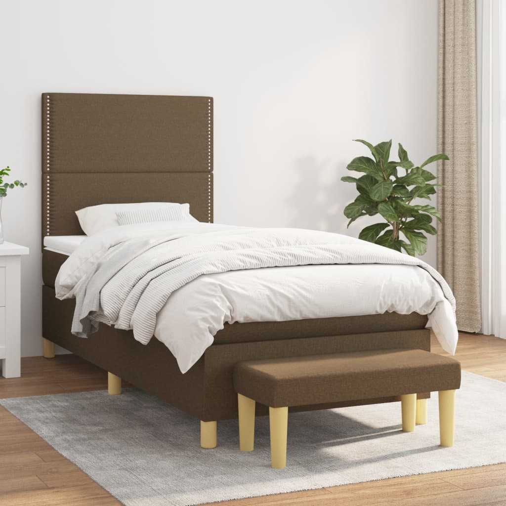 Boxspring met matras stof donkerbruin 90x190 cm is nu te koop bij PeponiXL, paradijselijk wonen!