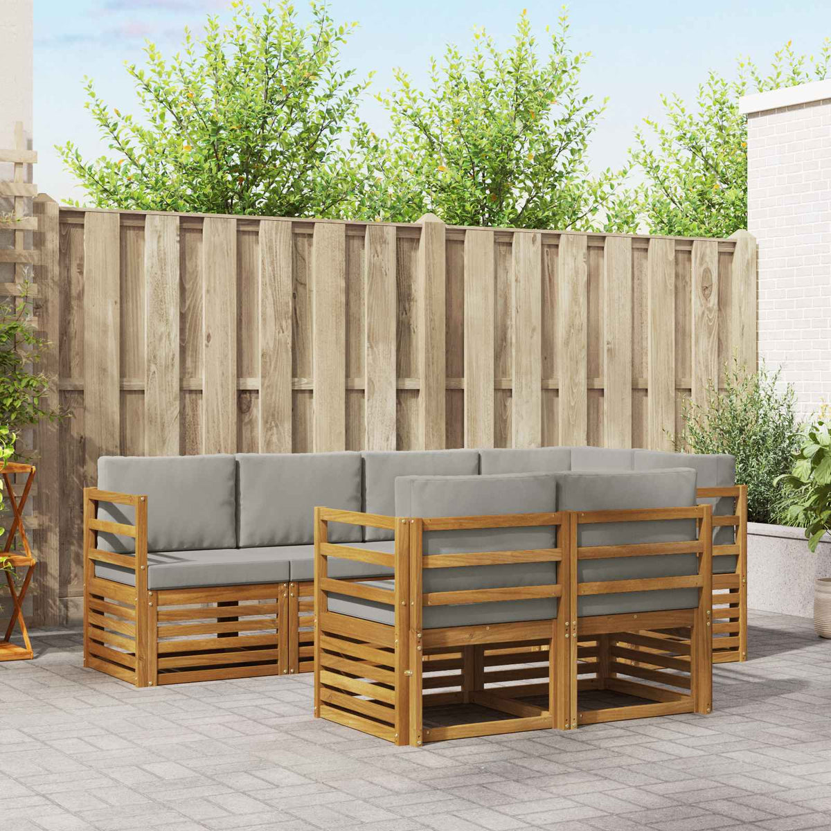Hoekbank Set met kussen 7 pcs Natuurlijk en Lichtgrijs is nu te koop bij PeponiXL, paradijselijk wonen!