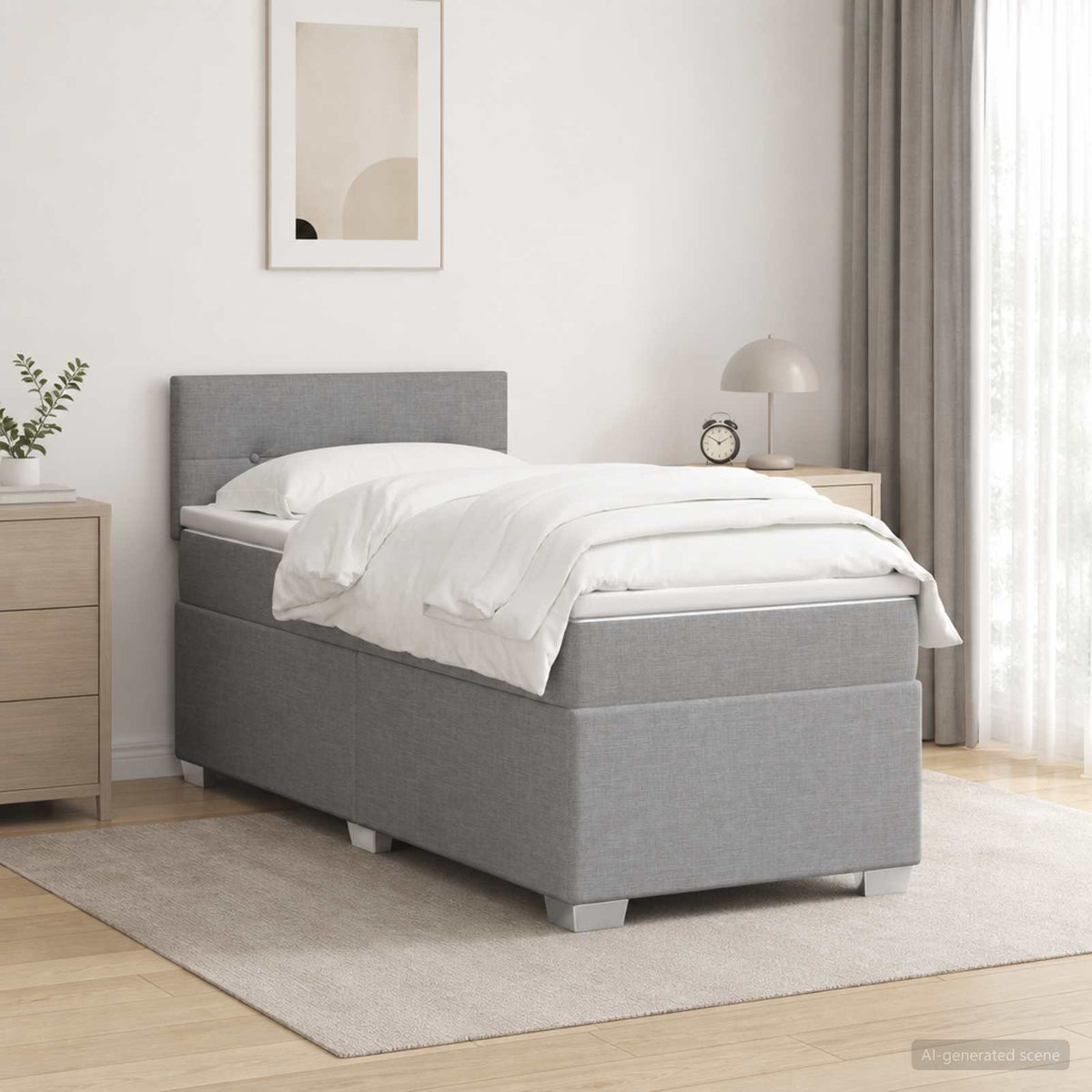 Boxspringbed met matras Lichtgrijs 90 x 190 cm Stof is nu te koop bij PeponiXL, paradijselijk wonen!