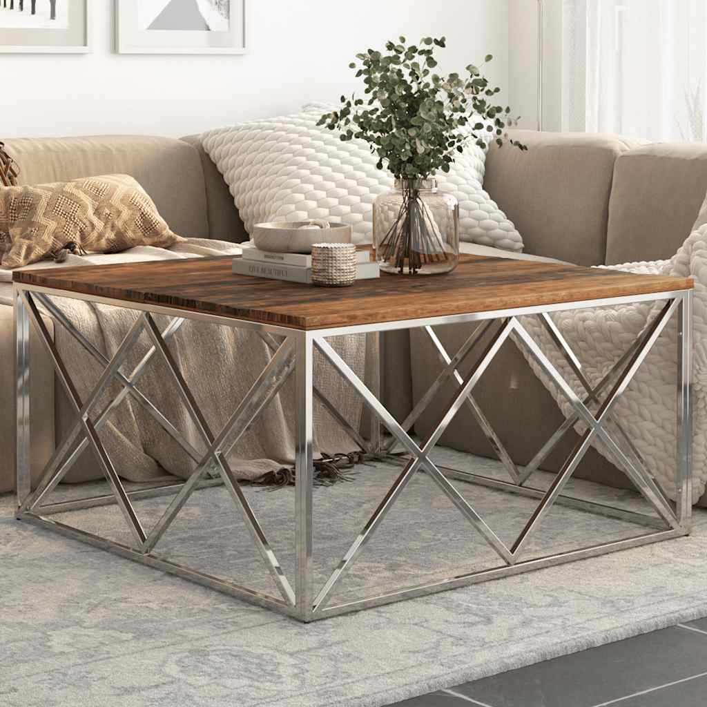 Salontafel roestvrij staal en massief bielshout zilverkleurig is nu te koop bij PeponiXL, paradijselijk wonen!