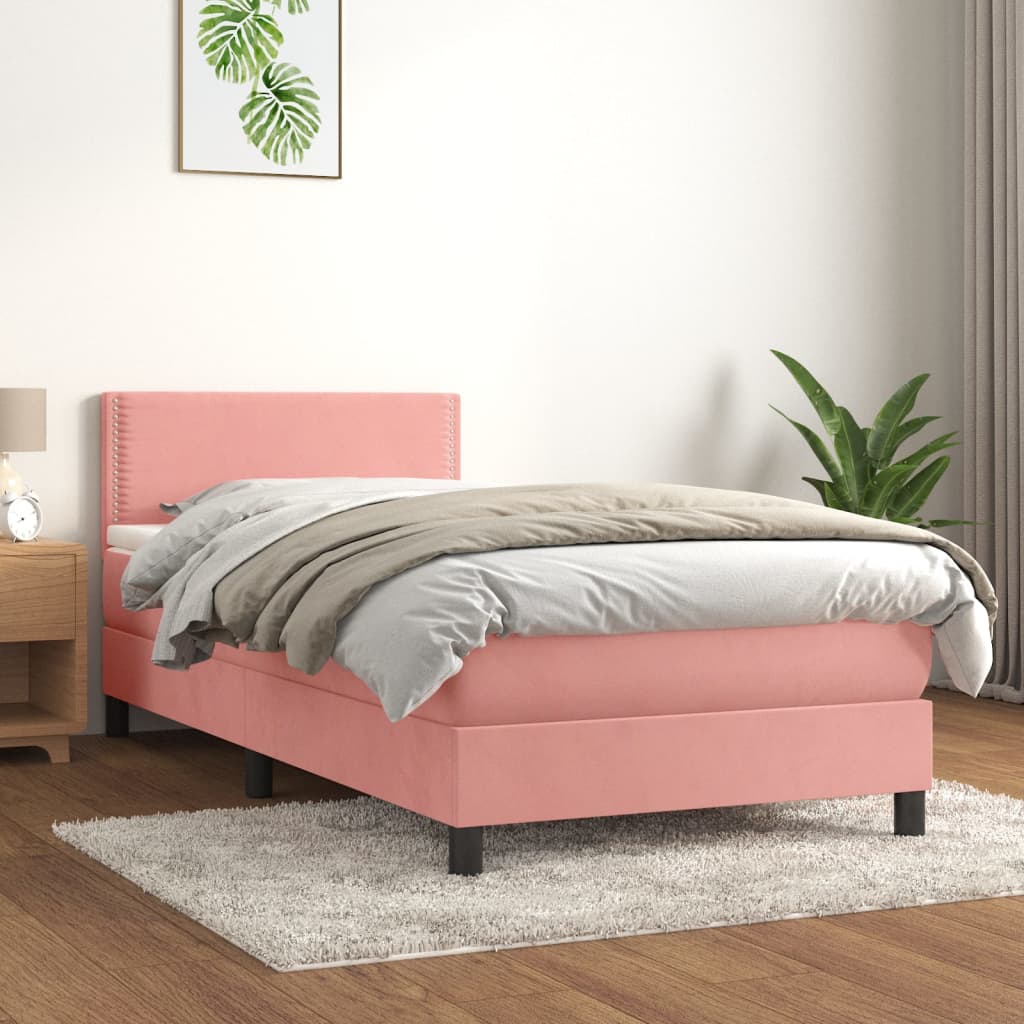 Boxspring met matras fluweel roze 100x200 cm is nu te koop bij PeponiXL, paradijselijk wonen!