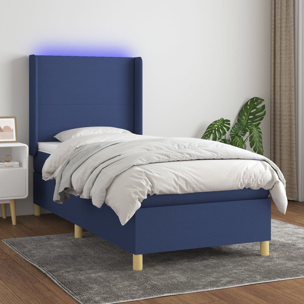 Boxspring met matras en LED stof blauw 100x200 cm is nu te koop bij PeponiXL, paradijselijk wonen!
