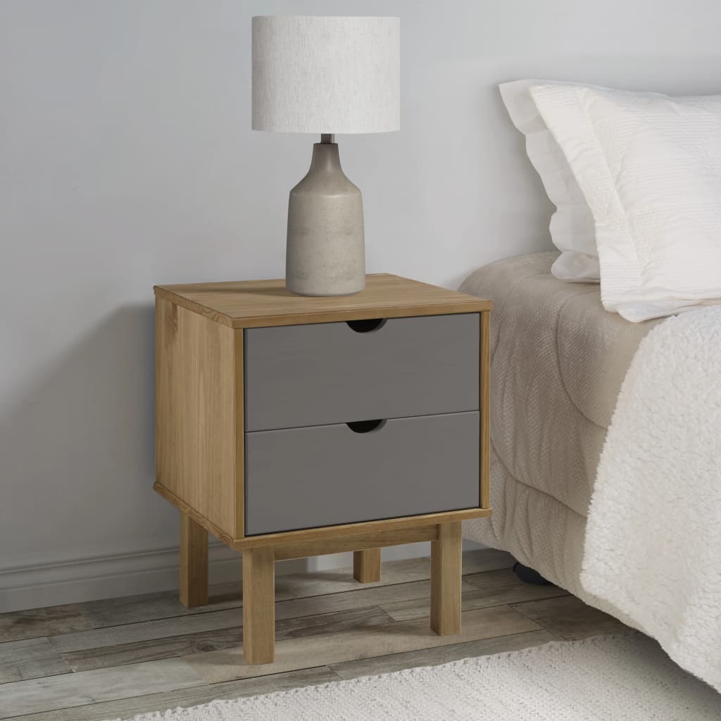 Nachtkastje OTTA 45x39x57 cm grenenhout bruin en grijs is nu te koop bij PeponiXL, paradijselijk wonen!