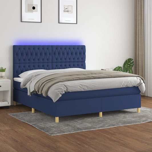 Boxspring met matras en LED stof blauw 180x200 cm is nu te koop bij PeponiXL, paradijselijk wonen!