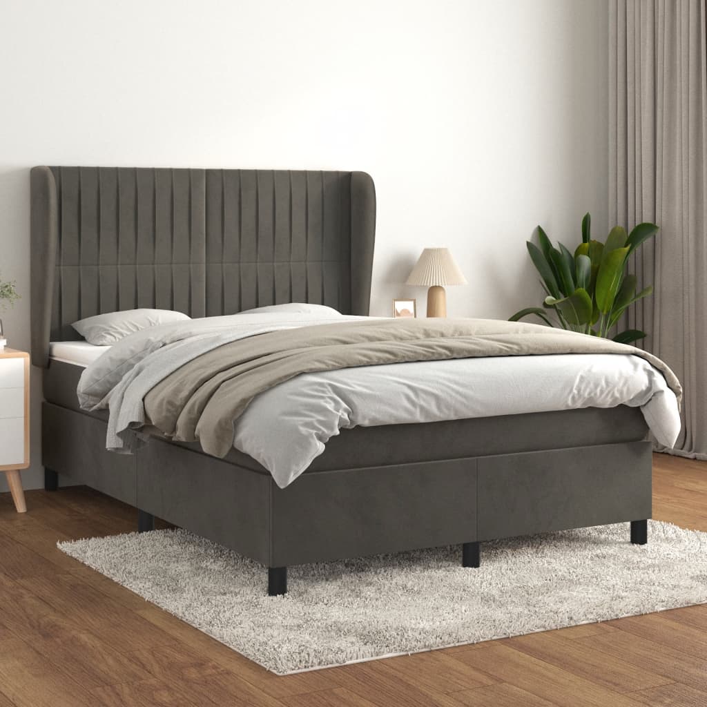 Boxspring met matras fluweel donkergrijs 140x200 cm is nu te koop bij PeponiXL, paradijselijk wonen!