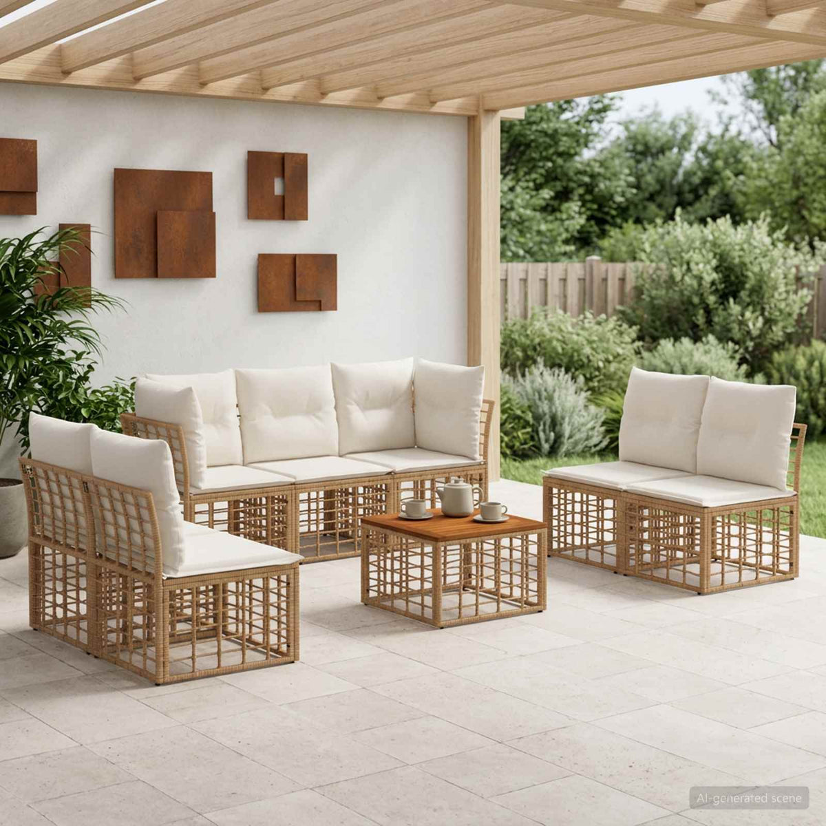 Buiten bankenset 8 pcs Natuurlijk en Crème Wit Polyester is nu te koop bij PeponiXL, paradijselijk wonen!