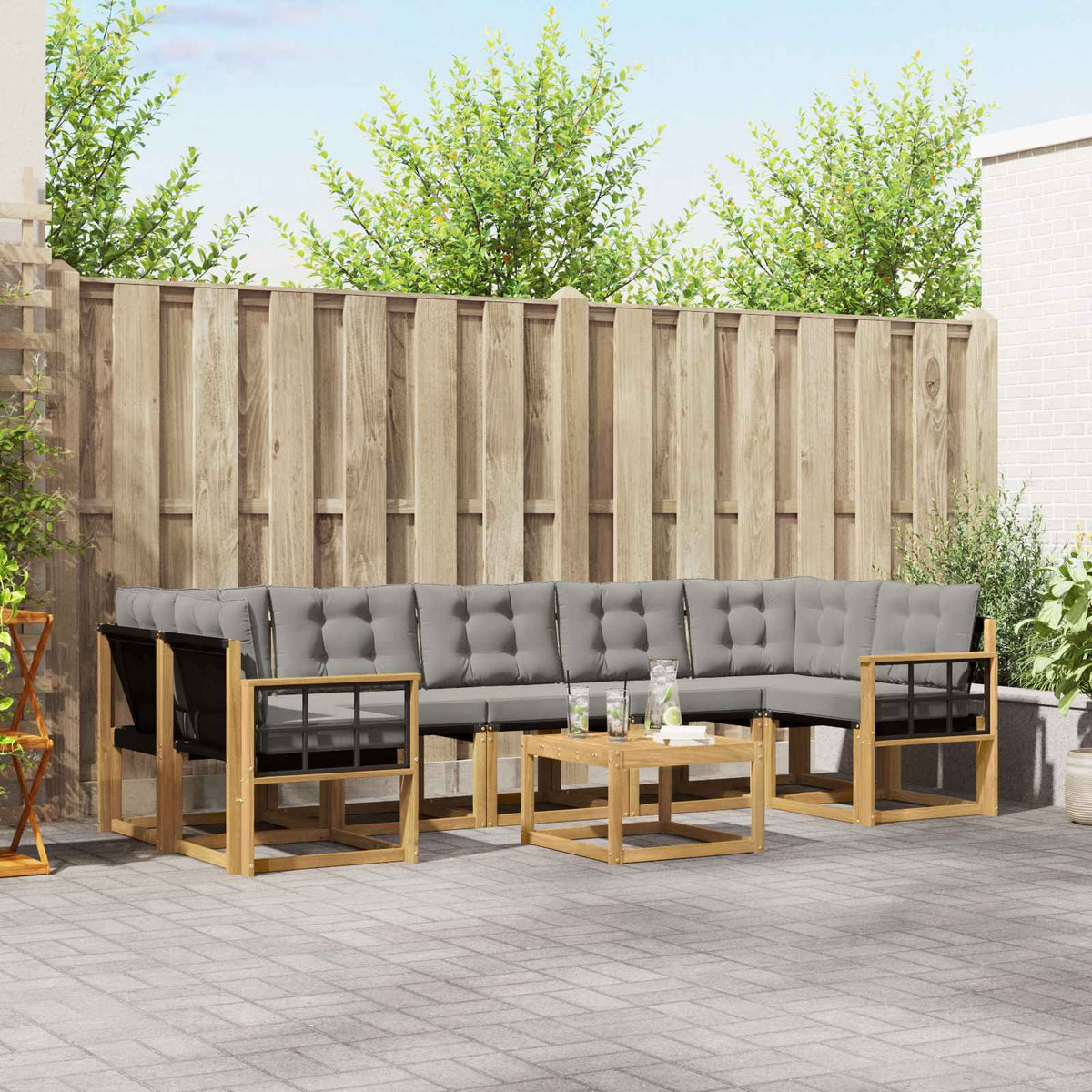 Buiten bankenset met kussen 8 pcs Wit en Lichtgrijs is nu te koop bij PeponiXL, paradijselijk wonen!