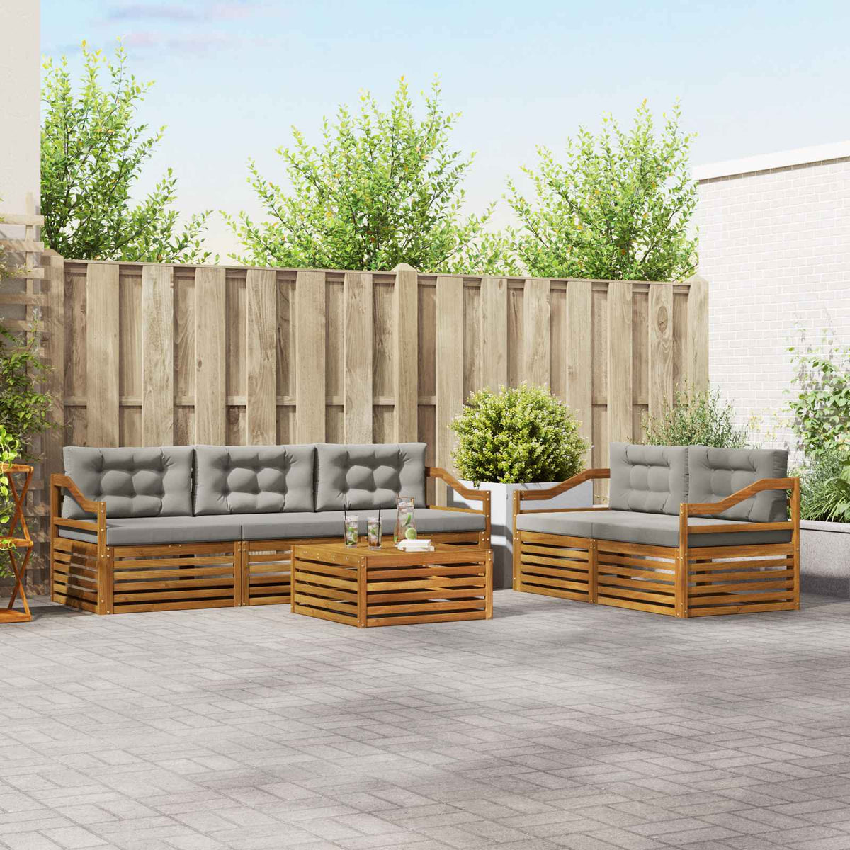 Buiten bankenset met kussen 6 pcs Natuurlijk en Lichtgrijs is nu te koop bij PeponiXL, paradijselijk wonen!
