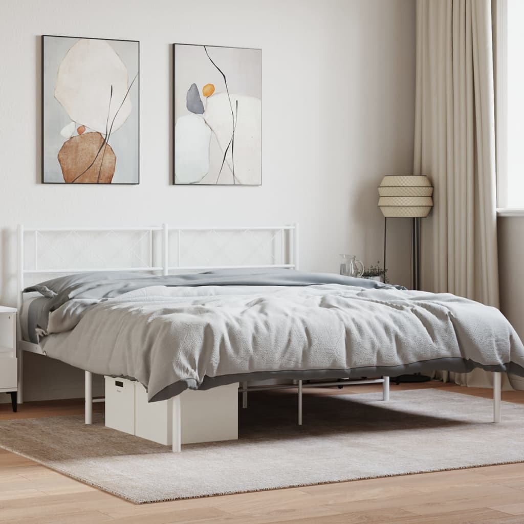 Bedframe met hoofdbord metaal wit 160x200 cm is nu te koop bij PeponiXL, paradijselijk wonen!