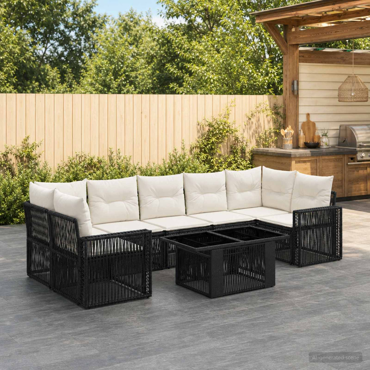 Tuinbankenset 8 st Zwart en Cream Wit poly rattan is nu te koop bij PeponiXL, paradijselijk wonen!