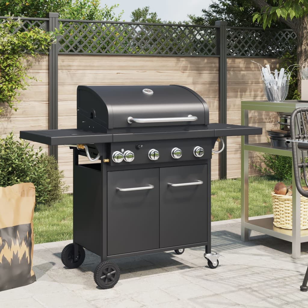 Gasbarbecue met 5 branders gepoedercoat staal zwart is nu te koop bij PeponiXL, paradijselijk wonen!