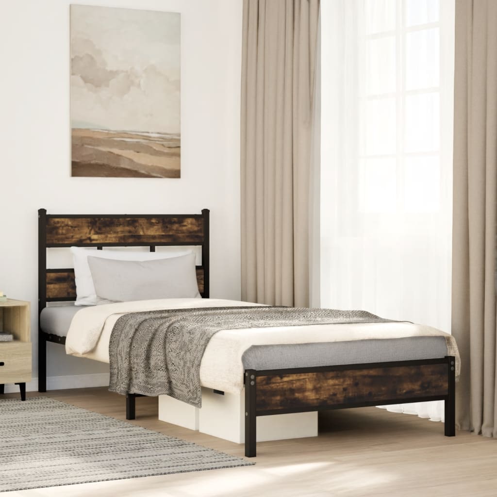 Bedframe met hoofdbord zonder matras sonoma eiken 100x200 cm is nu te koop bij PeponiXL, paradijselijk wonen!