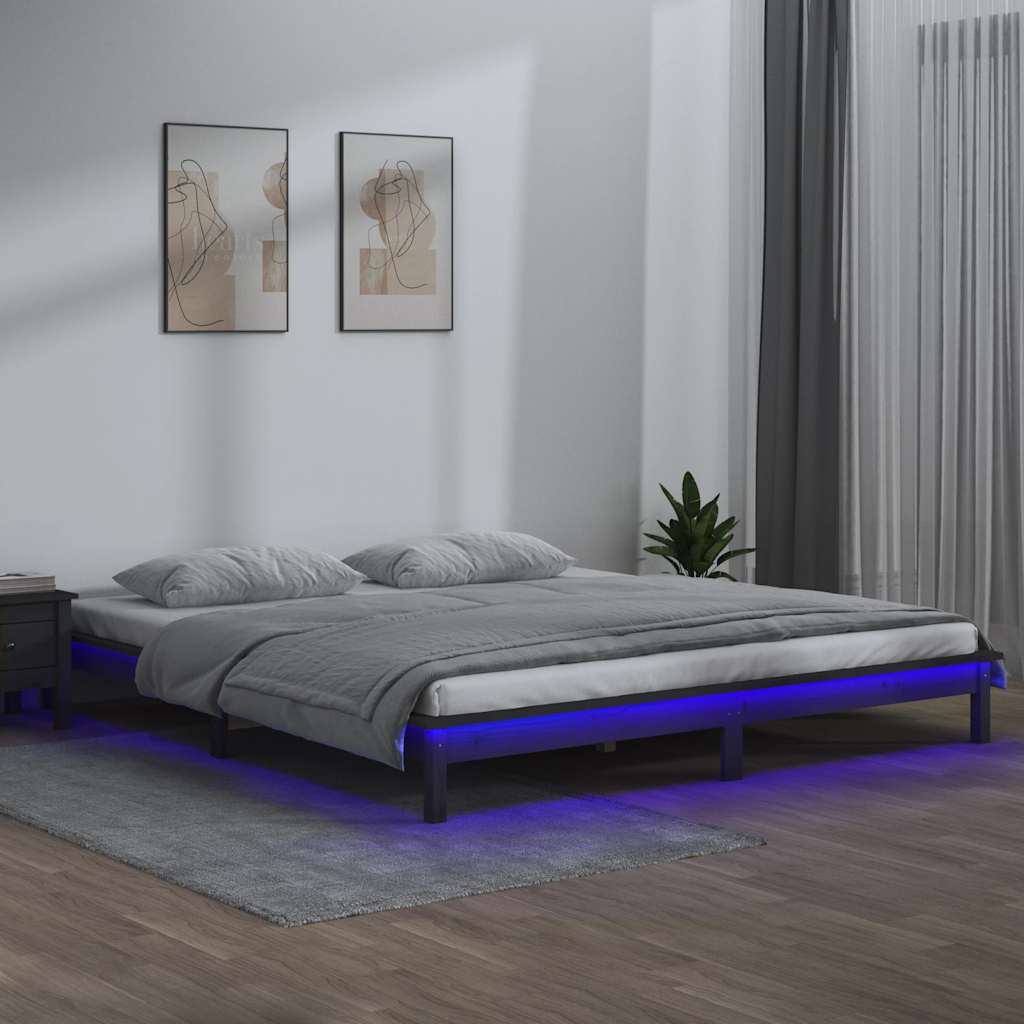 Bedframe LED massief hout grijs 120x190 cm is nu te koop bij PeponiXL, paradijselijk wonen!