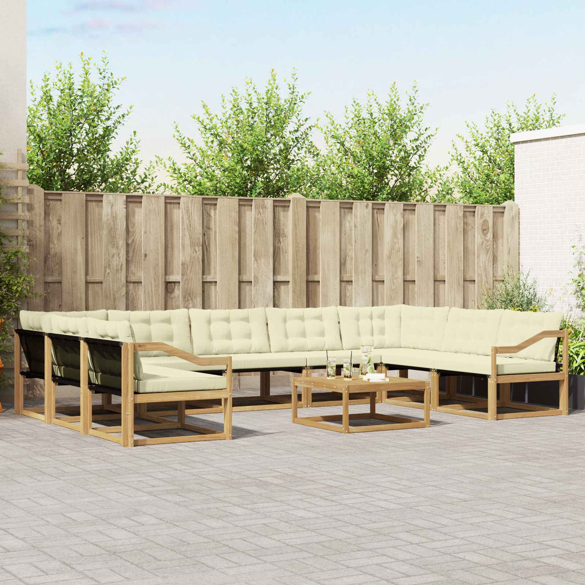 Buiten bankenset met kussen 10 pcs Wit en crèmekleurig is nu te koop bij PeponiXL, paradijselijk wonen!