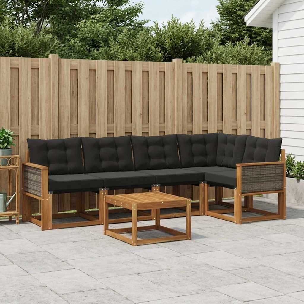 Buiten bankenset met kussen 6 pcs Naturel en Zwart is nu te koop bij PeponiXL, paradijselijk wonen!