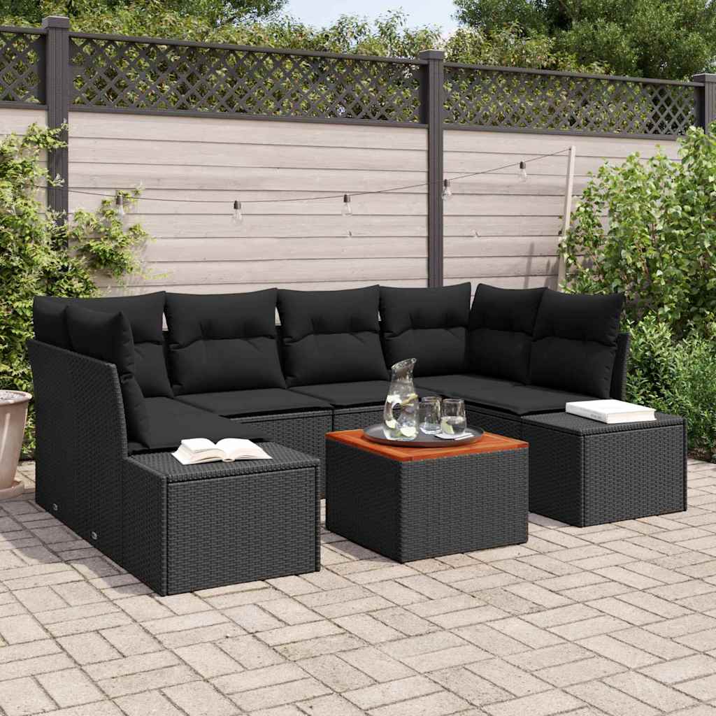 Tuinbankenset met kussen 7 pcs Zwart poly rattan is nu te koop bij PeponiXL, paradijselijk wonen!