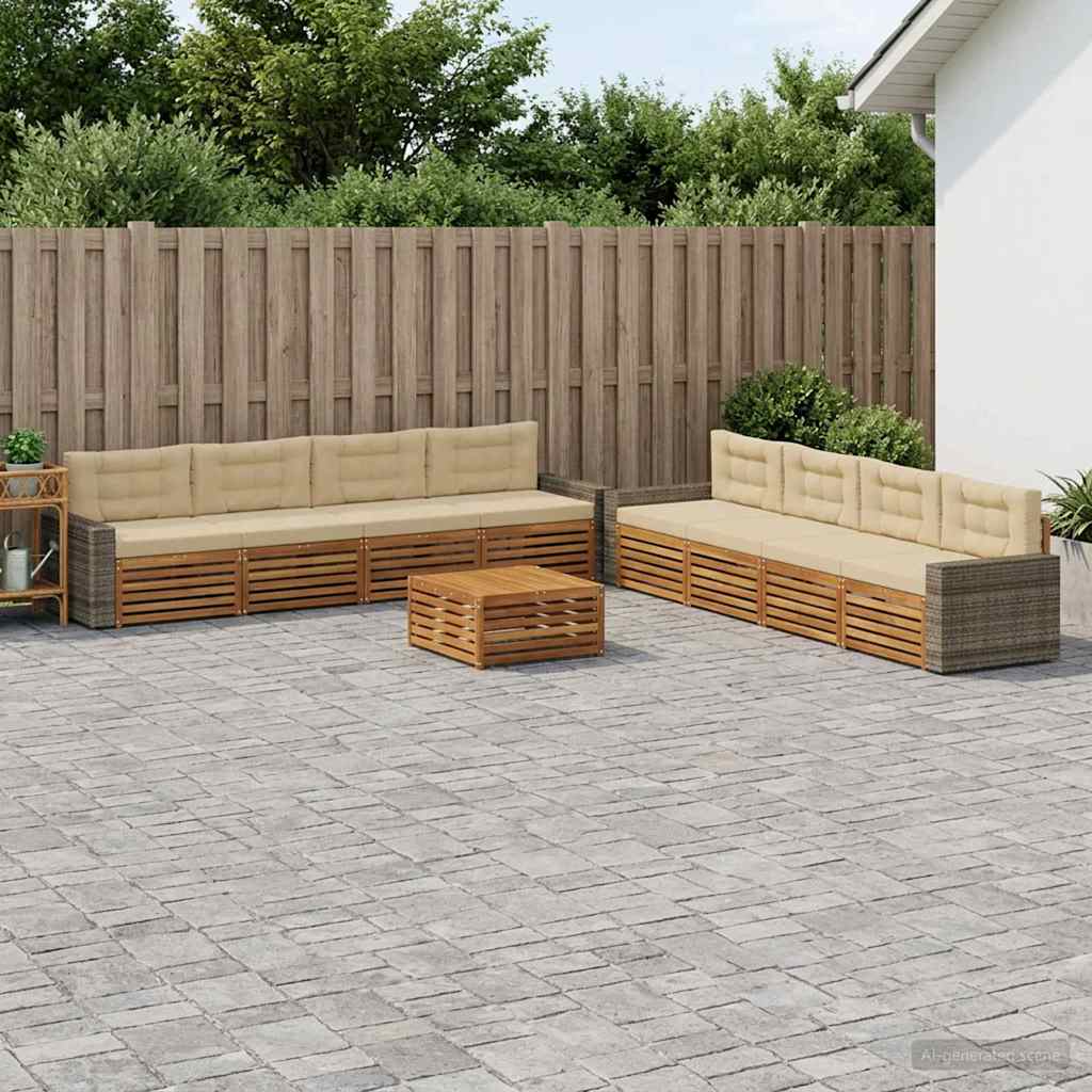 Buiten bankenset met kussen 9 pcs Natuurlijk en Beige Polyester is nu te koop bij PeponiXL, paradijselijk wonen!