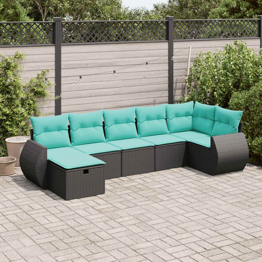 7-delige Loungeset met kussens poly rattan zwart is nu te koop bij PeponiXL, paradijselijk wonen!