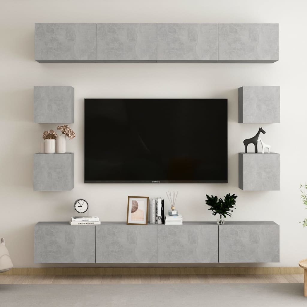 8-delige Tv-meubelset spaanplaat betongrijs is nu te koop bij PeponiXL, paradijselijk wonen!