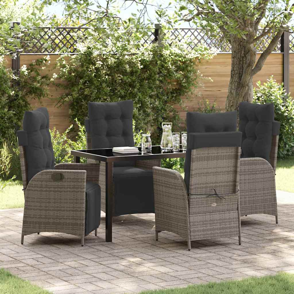 Tuin eettafelset met kussen 5 pcs Grijs poly rattan is nu te koop bij PeponiXL, paradijselijk wonen!