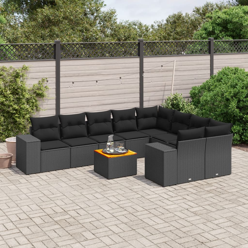 10-delige Loungeset met kussens poly rattan zwart is nu te koop bij PeponiXL, paradijselijk wonen!