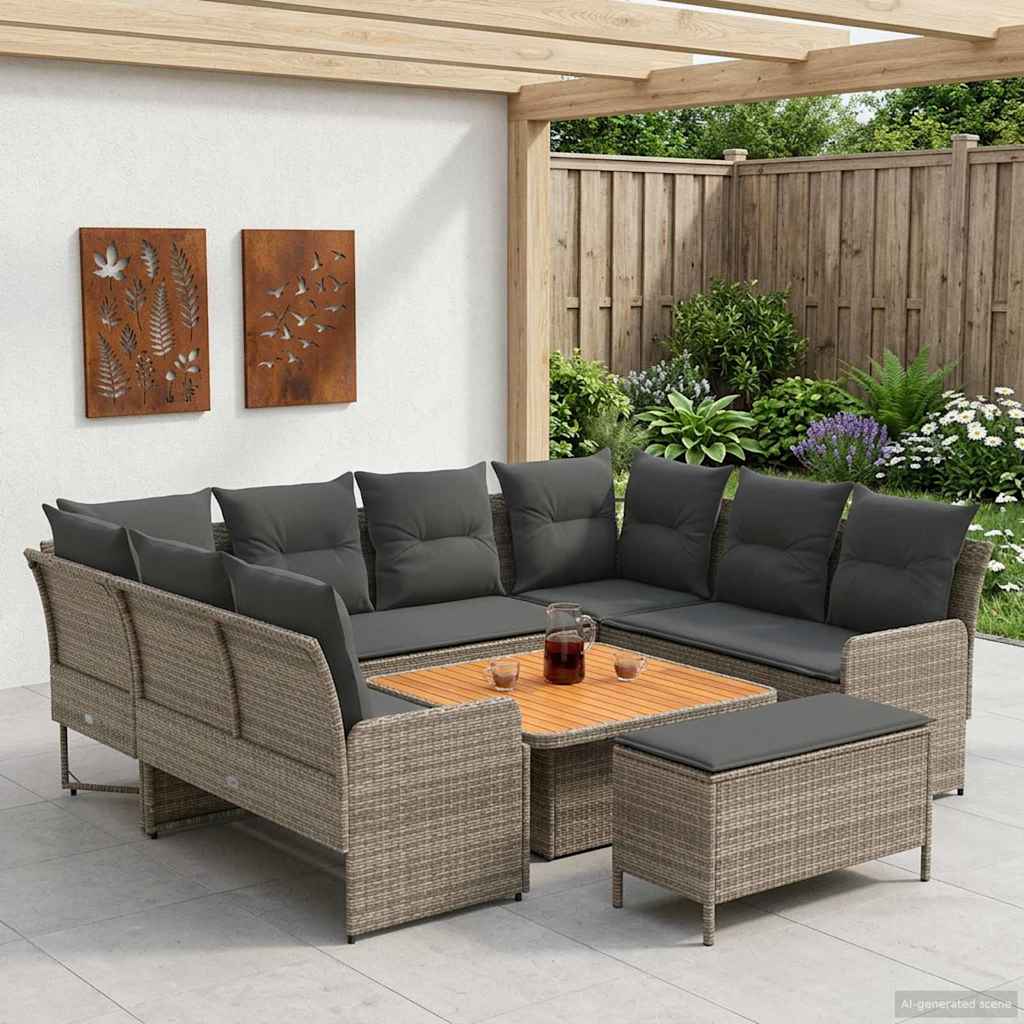 Meubelsets met kussen 7 pcs Grijs en Donkergrijs PE Rattan is nu te koop bij PeponiXL, paradijselijk wonen!